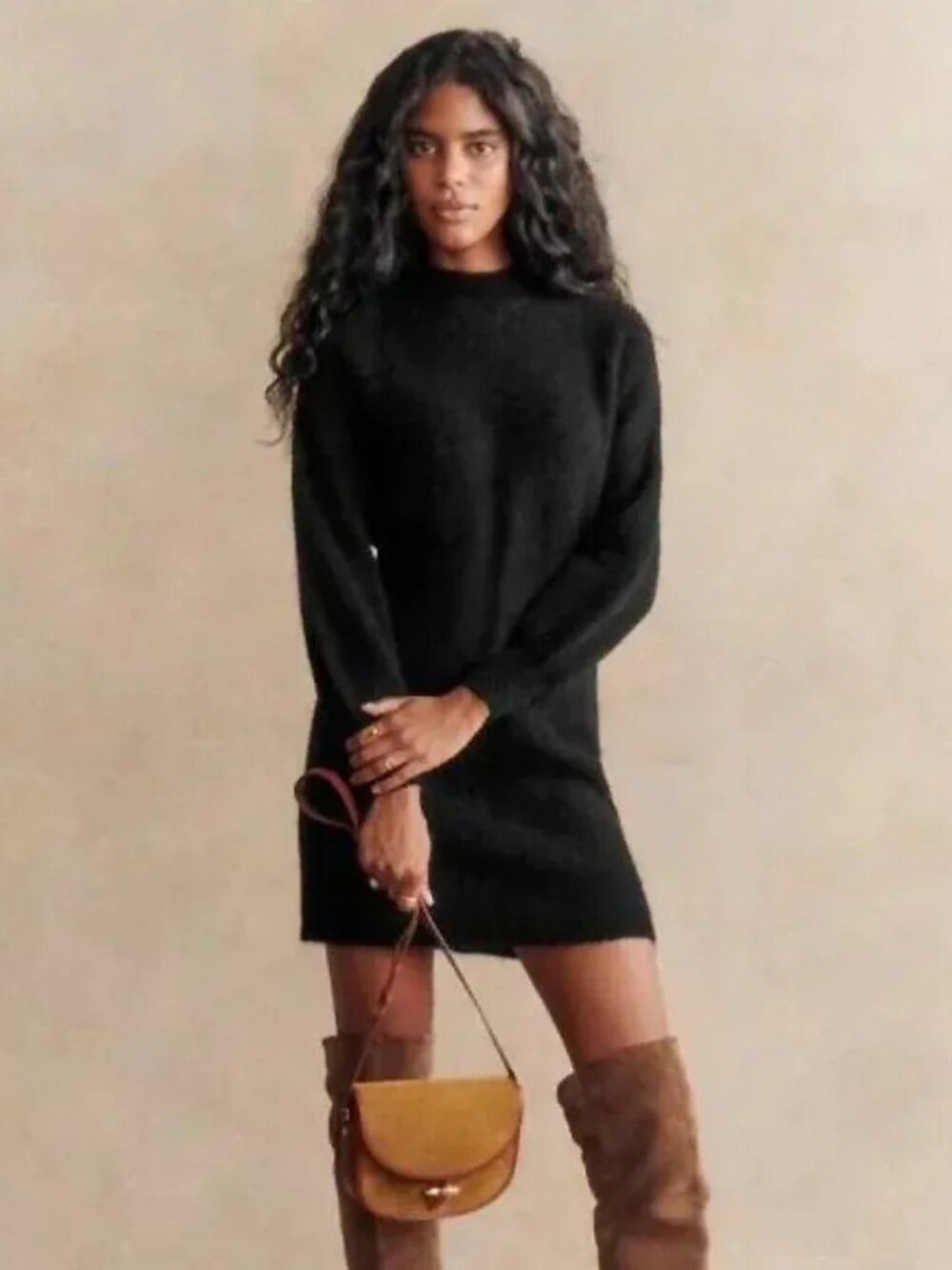 EUC Sezane Enola Mohair Wool Mini Sweater Dress Black XS